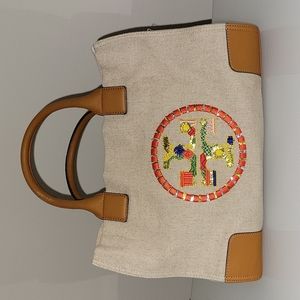 Tory Burch Canvas tote bag. Ella Colorful embroidered logo